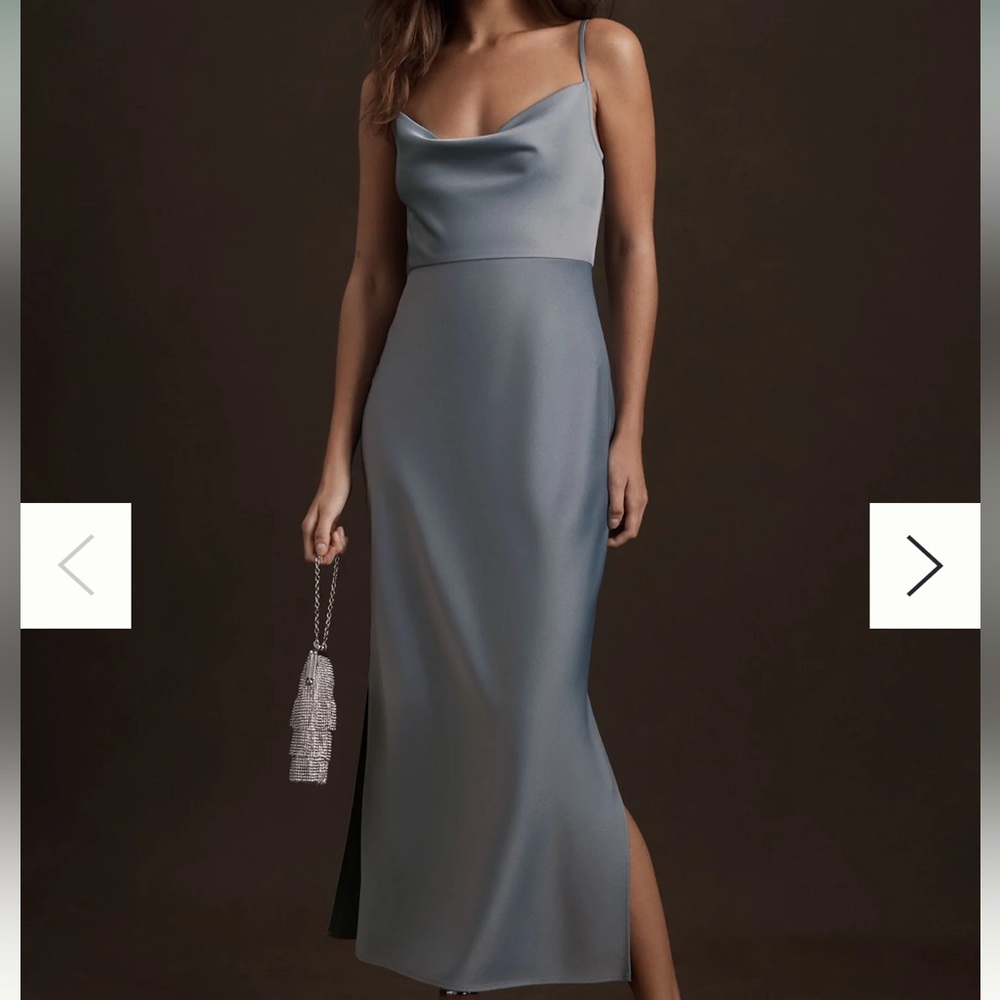BHLDN Cali Satin Cowl-Neck Midi Slip Dress